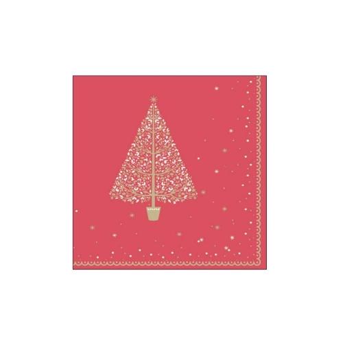 Festive dinner napkin airlaid red and printed gold tree 40cm