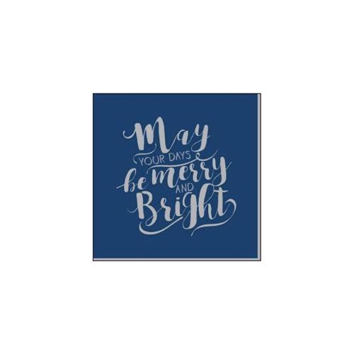 Festive dinner napkin navy and printed silver text 40cm 2 ply