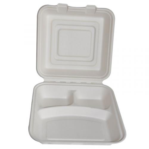 Bagasse natural fibre 3 compartment meal box white 22x20 2x7cm 8