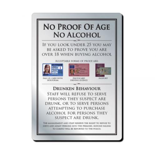 No proof of age no alcohol notice silver 210 x 297mm
