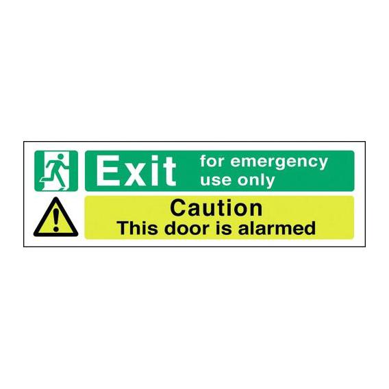Exit emergency use only door alarmed sticker 18x6