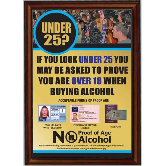 Framed under 25 proof of age sign gold 8x11 4
