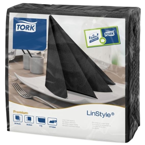 Linstyle black dinner napkin 39cm square 4 fold 1 ply