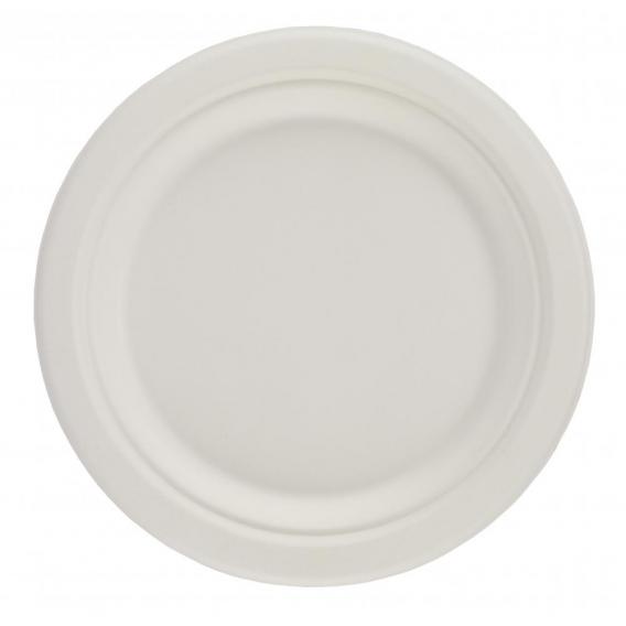 Bagasse natural fibre compostable round plate white 18cm 7