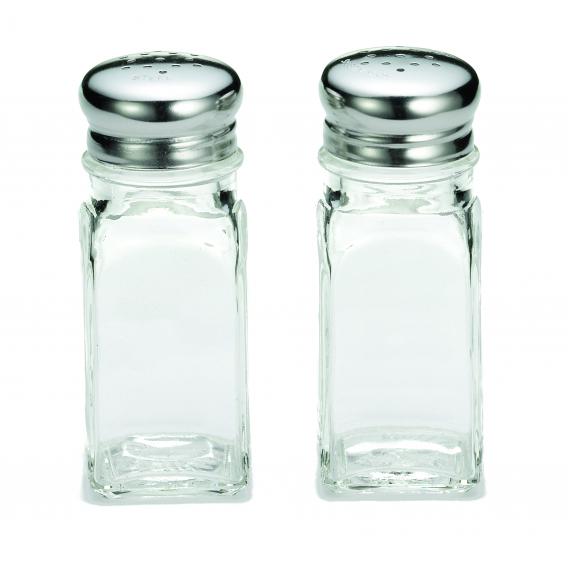 Paneled pepper shaker with stainless steel top