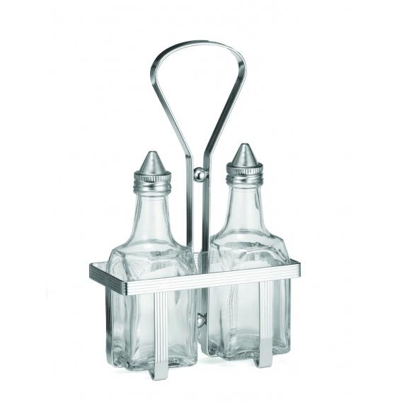 Oil vinegar set with stainless steel tops chrome plated rack