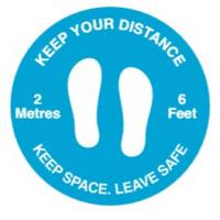 Keep your distance social distancing floor graphic blue 50cm 19 65
