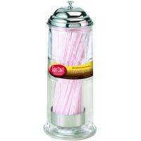 Glass straw dispenser with chrome plated top