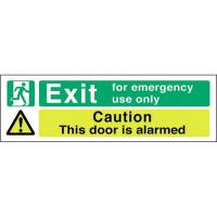 Exit emergency use only door alarmed sticker 18x6