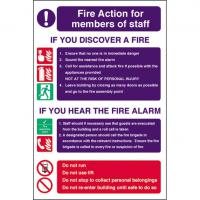 Fire action for members of staff sign 8x12