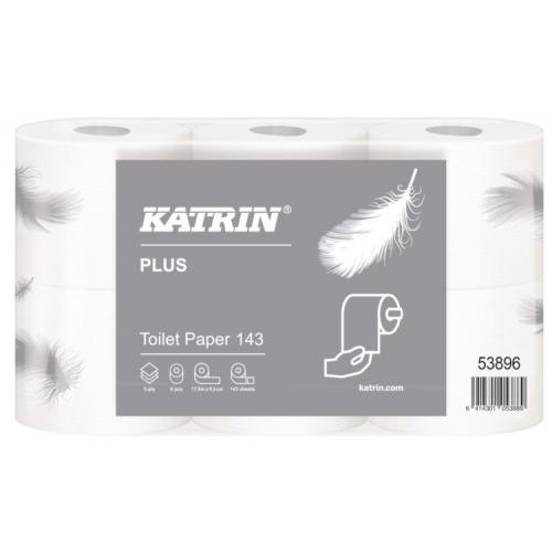 Katrin plus conventional toilet roll 143 sheet 3ply embossed white