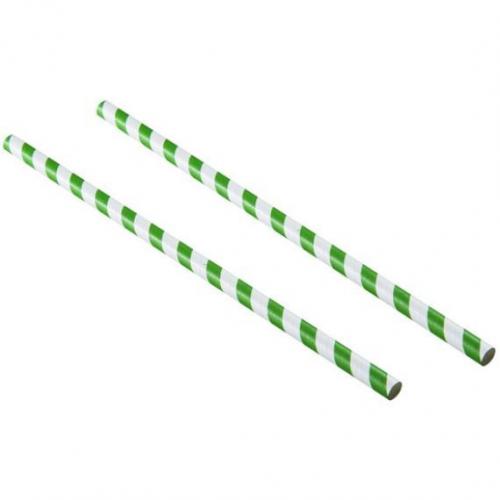 Smoothie straw paper dark green white stripe 23cm 9 x 8mm