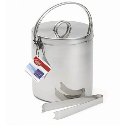 Ice bucket double wall with tongs stainless steel