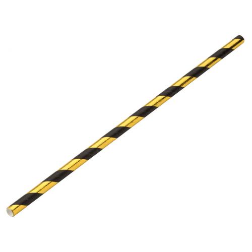 Straight straw paper black gold stripe 20cm 8 x 6mm