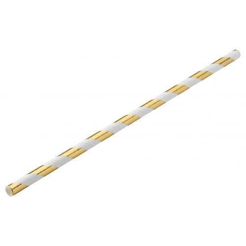 Straight straw paper gold white stripe 20cm 8 x 6mm