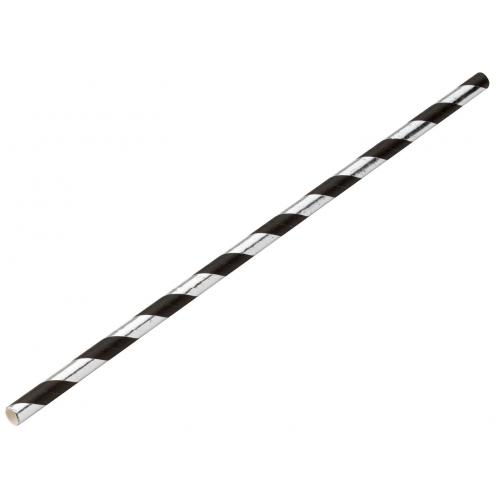 Straight straw paper silver black stripe 20cm 8 x 6mm
