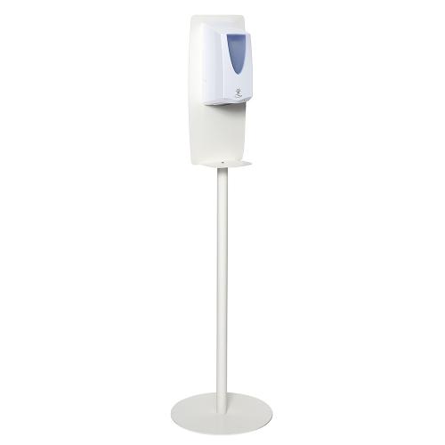 Touch free soap or sanitiser dispenser stand free standing tall steel