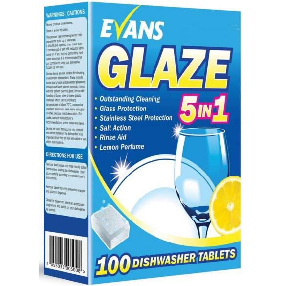 Evans glaze 5 in 1 dishwasher tablets 100 tablets