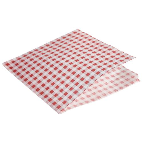 Greaseproof paper bags red gingham print 17 5 x 17 5cm