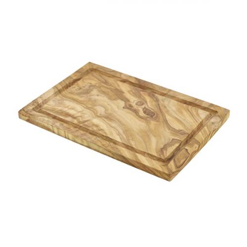 Olive wood serving board with groove 30x20cm