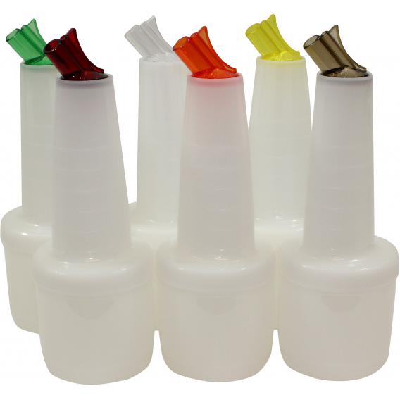 Pourmaster polyethylene mix store and serve bottle with assorted colour caps 50cl 17oz