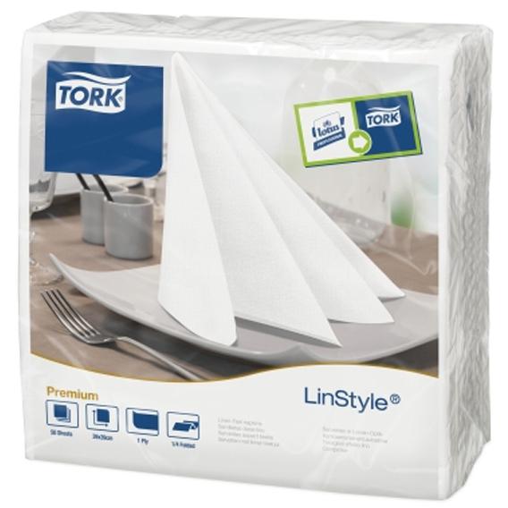 Linstyle white dinner napkin 39cm square 4 fold 1 ply