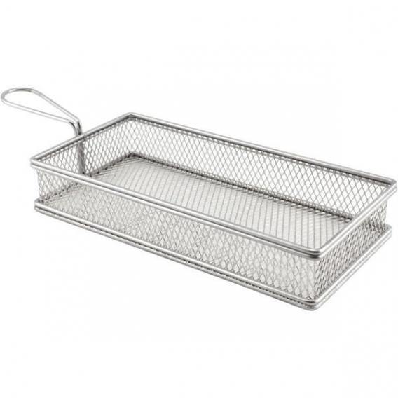 Genware rectangular stainless steel fry basket 26 l x13 w x4 5 h cm