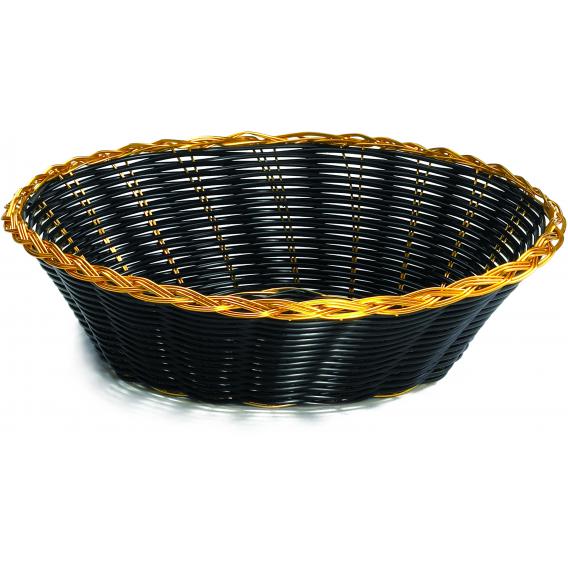 Handwoven round basket black with gold metal trim
