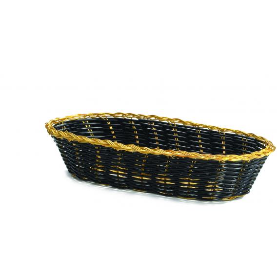 Handwoven oblong basket black with gold metal trim