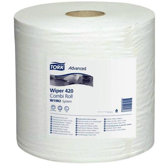 Tork wiping paper plus centrefeed roll 2 ply white