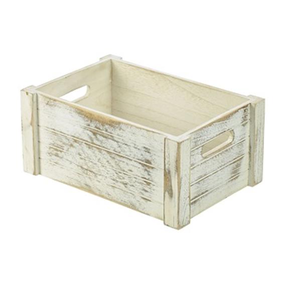 Genware wooden crate white wash finish 34x23x15cm