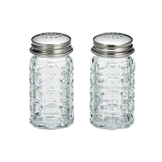 Nostalgia salt pepper shaker set with stainless steel tops