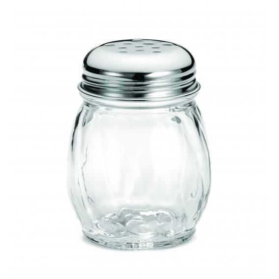 Swirled glass cheese shaker with perforated chrome top