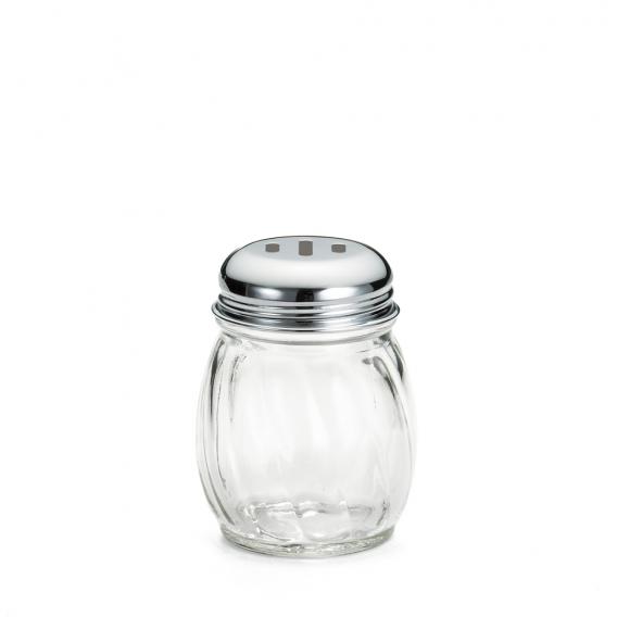 Swirled glass cheese shaker with slotted chrome top