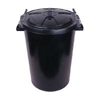 Black plastic dustbin with lid clasps 90l