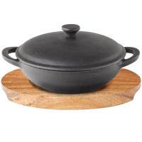 Cast iron mini wok with lid 21 5cm and oval wooden board 22x16cm