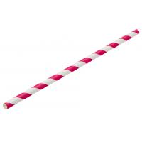 Straight straw paper pink white stripe 20cm 8 x 6mm