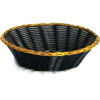 Handwoven round basket black with gold metal trim