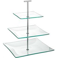 Aura 3 tiered square glass plate cake stand