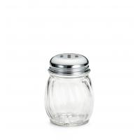 Swirled glass cheese shaker with slotted chrome top